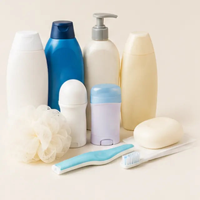 Shampoo, soap, deodorant, and toothbrushes
