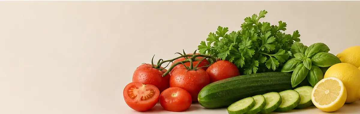 Vegetables arranged for the fresh salad basket