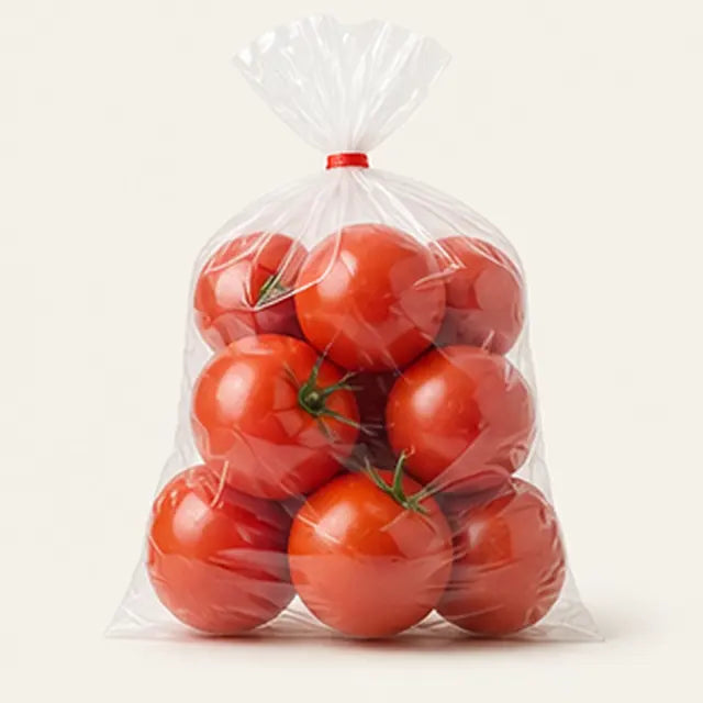 Tomatoes packed in a clear produce bag